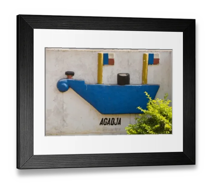 Framed Print : Wall mural of ship along Route des Esclaves (Slave Route) in Ouidah in Southern Benin