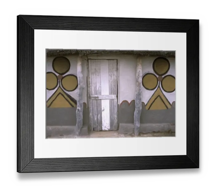 Framed Print : Africa, Botswana, Makgadikgadi Pans. Painting on houses Framed Print : Africa, Botswana, Makgadikgadi Pans. Painting on houses