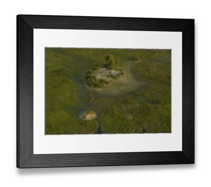 Framed Print : Papyrus swamps & channels with termite islands starting the process of land