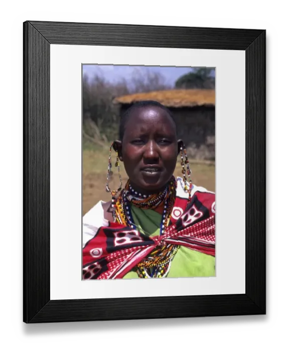 Framed Print : Msai tribe dark woman in costume traditional dress in jungles near Kenya Africa (MR) Framed Print : Msai tribe dark woman in costume traditional dress in jungles near Kenya Africa (MR)
