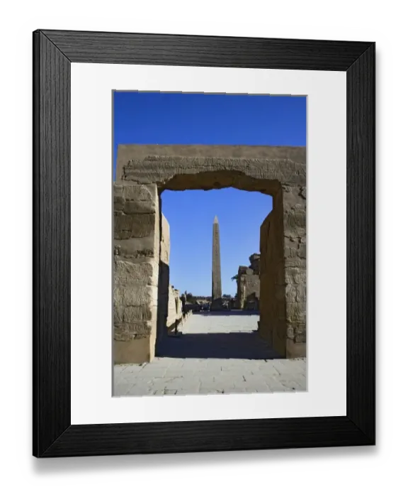 Framed Print : Obelisk of Thutmose I framed by doorway covered in hieroglyphs, Temple of Karnak Framed Print : Obelisk of Thutmose I framed by doorway covered in hieroglyphs, Temple of Karnak