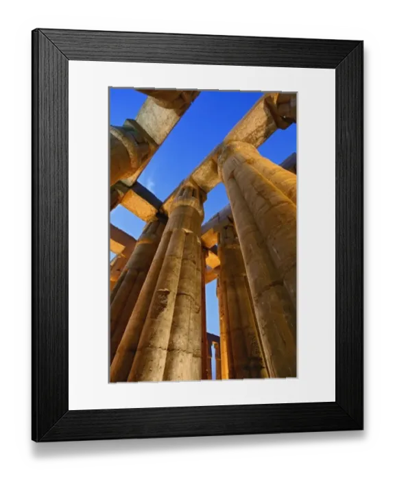 Framed Print : Skyward view of massive columns at sunset, Luxor Temple located at modern day Luxor
