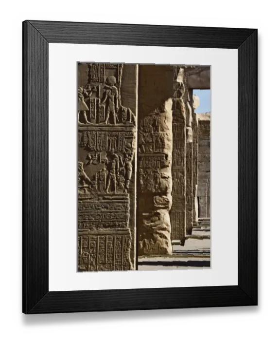 Framed Print : Hieroglyphs on columns in Temple of Kom-Ombo, Aswan, Egypt