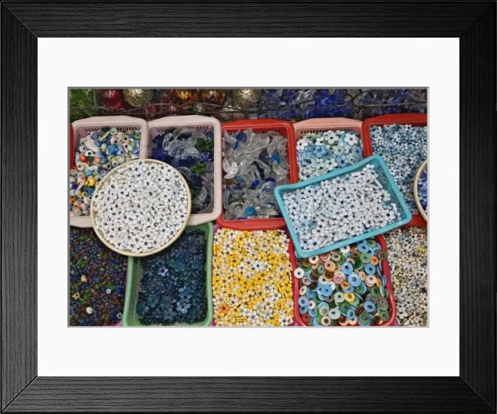 Framed Print : Colorful glass beads for sale, Khan el Khalili Bazaar, Cairo, Egypt