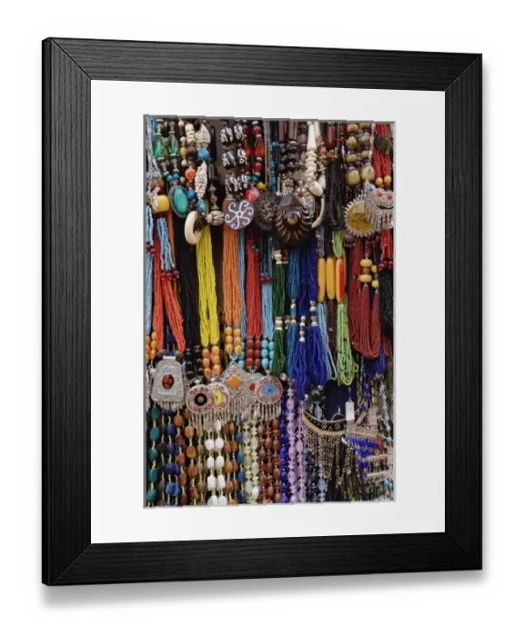 Framed Print : Souvenir necklaces for sale at bazaar in Luxor, Egypt Framed Print : Souvenir necklaces for sale at bazaar in Luxor, Egypt