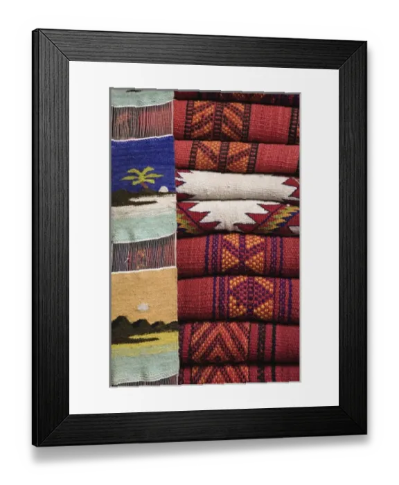Framed Print : Colorful cloth materials for sale at bazaar in Luxor, Egypt