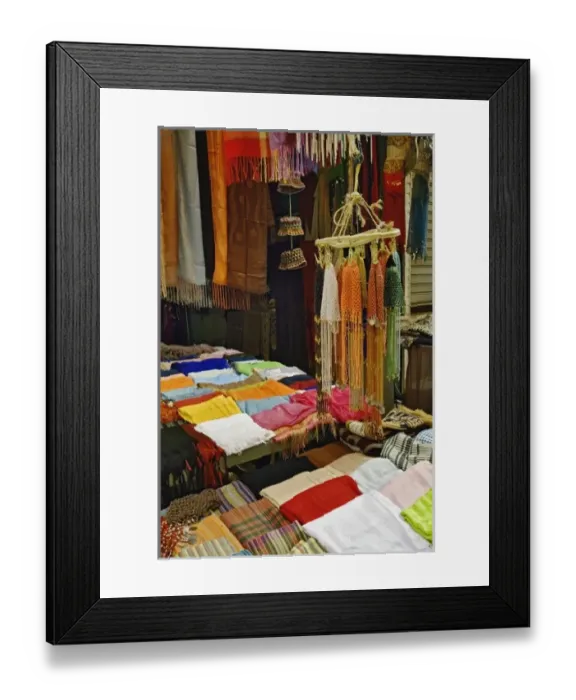Framed Print : Colorful cloth material for sale in bazaar in Luxor, Egypt Framed Print : Colorful cloth material for sale in bazaar in Luxor, Egypt