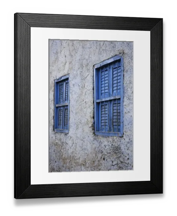 Framed Print : Pair of blue windows in alley, rural village outside Luxor, Egypt Framed Print : Pair of blue windows in alley, rural village outside Luxor, Egypt