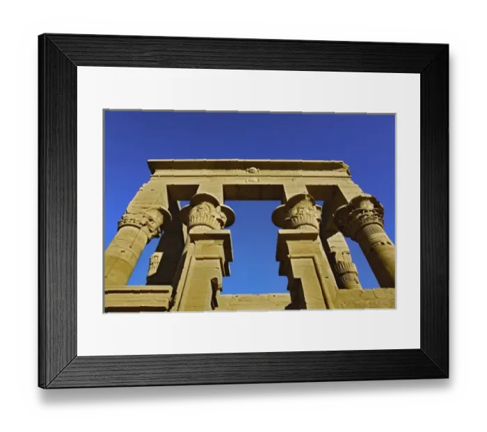 Framed Print : Skyward view of columns, Temple of Philae, on Agilika, an island in the Nile River