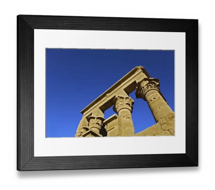 Framed Print : Skyward view of columns, Temple of Philae, on Agilika, an island in the Nile River