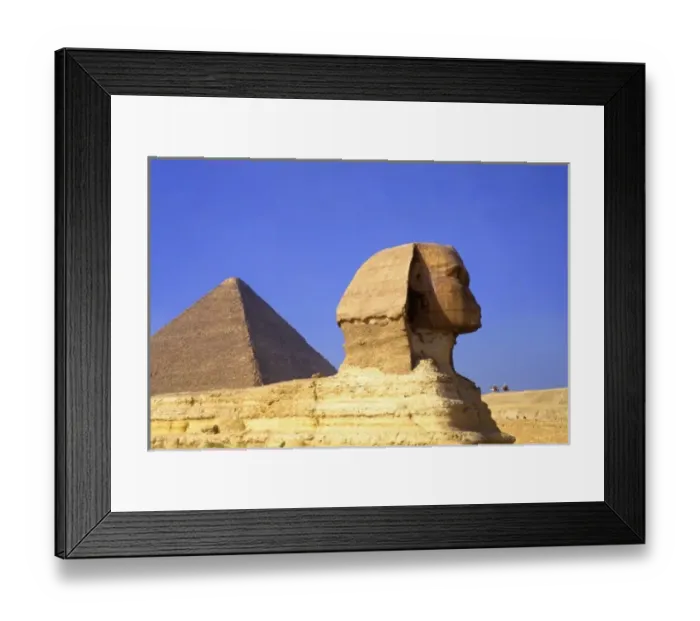 Framed Print : Close up of the famous Sphinx and the Pyramids of Giza in Egypt Framed Print : Close up of the famous Sphinx and the Pyramids of Giza in Egypt