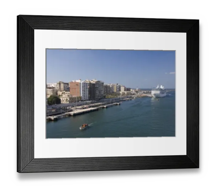 Framed Print : Egypt, Mediterranean Sea, Port Said. Cruise Ship pier and port area Framed Print : Egypt, Mediterranean Sea, Port Said. Cruise Ship pier and port area