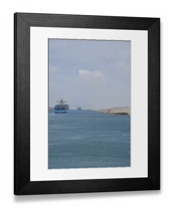 Framed Print : Egypt, Suez Canal. Typical canal views, ship transiting canal