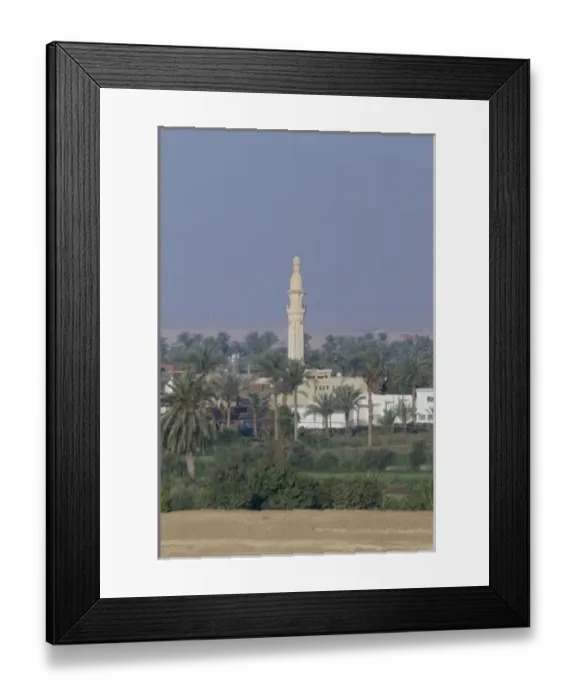 Framed Print : Egypt, Suez Canal. Typical canal views, mosque