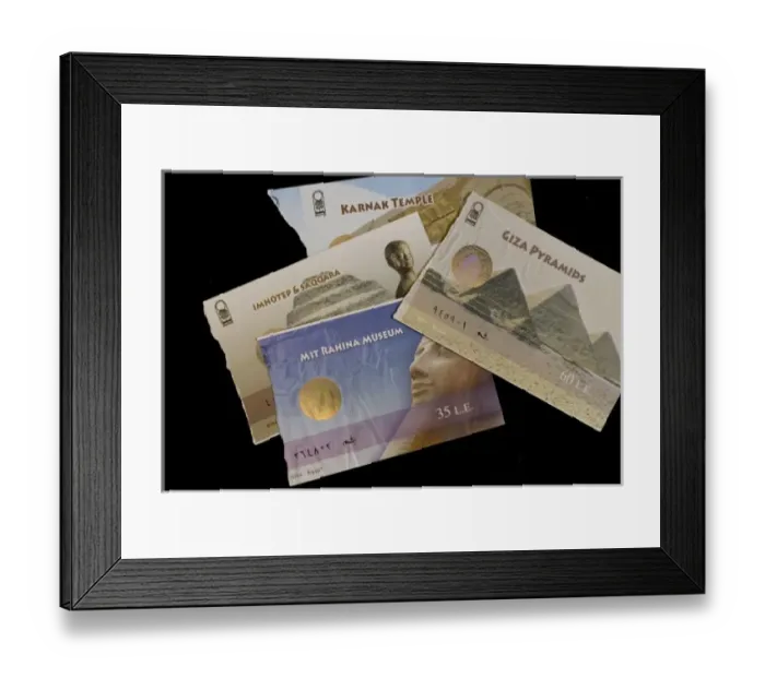 Framed Print : Egypt. Egyptian attraction tickets. PR Framed Print : Egypt. Egyptian attraction tickets. PR