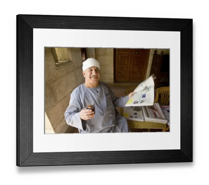 Framed Print : Egypt, Cairo. Doorkeeper and greeter of the Coptic Christian Hanging Church in Old