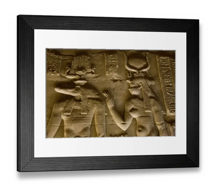 Framed Print : Egypt, Kom Ombo. Egyptian gods Sobek, the crocodile and Isis, mother of life on a