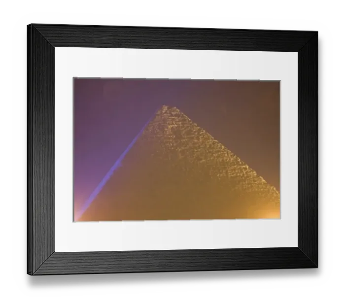 Framed Print : Evening light show on The Pyramids of Giza, which are alomost 5000 years old. On Framed Print : Evening light show on The Pyramids of Giza, which are alomost 5000 years old. On