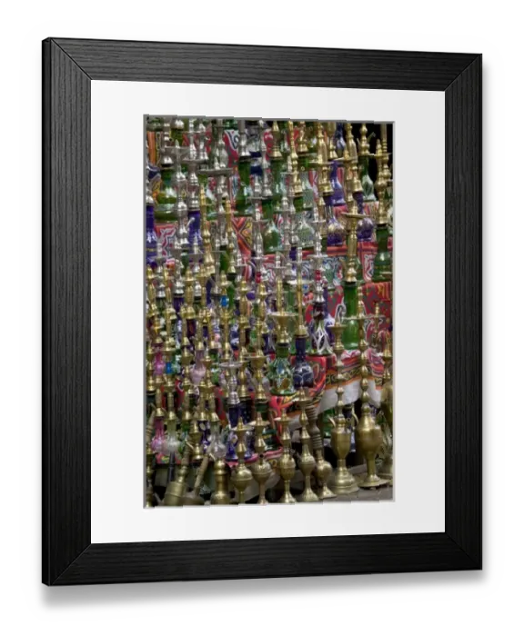 Framed Print : Water Pipes for sale by vendors in the market Place, Luxor Egypt Framed Print : Water Pipes for sale by vendors in the market Place, Luxor Egypt