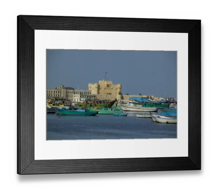 Framed Print : Fort Qu it Bey on the Mediterranean coast of Alexandria Egypt with foreground Framed Print : Fort Qu it Bey on the Mediterranean coast of Alexandria Egypt with foreground