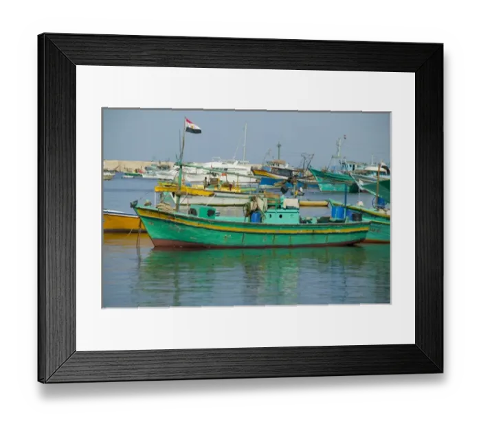 Framed Print : Colorful fishing boats in the Harbor of Alexandria, Egypt