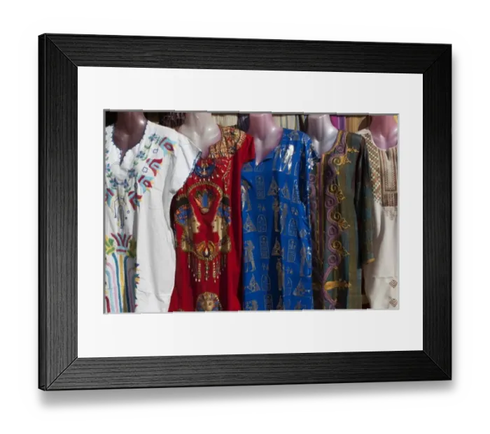 Framed Print : Egypt, Aswan. Clothing shops in the market