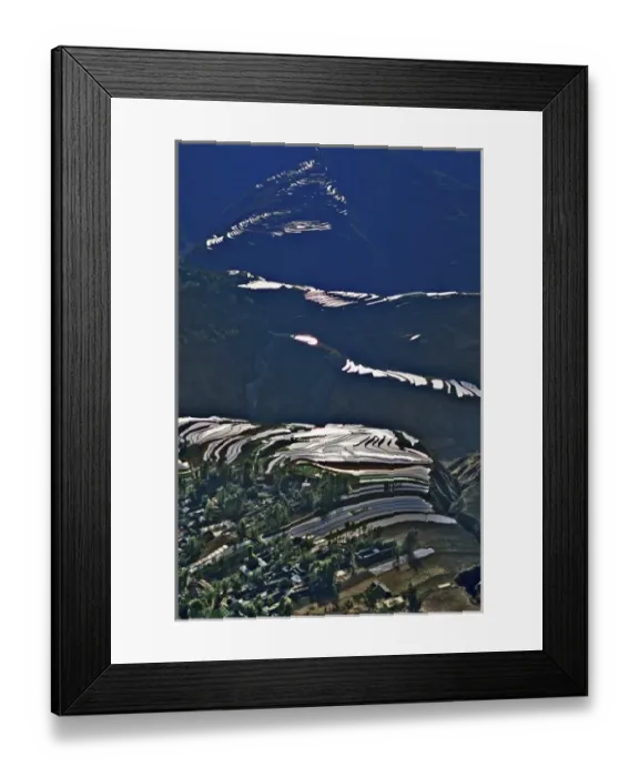 Framed Print : Asia, China, Yunnan, Dongchuan. Steep mountain flooded terraces around village reflect Framed Print : Asia, China, Yunnan, Dongchuan. Steep mountain flooded terraces around village reflect