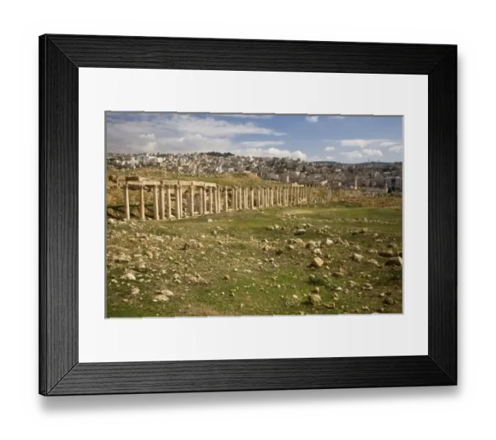 Framed Print : Jordan, Jerash. Skyline of a modern residential neighborhood of Jerash, Jordan looking
