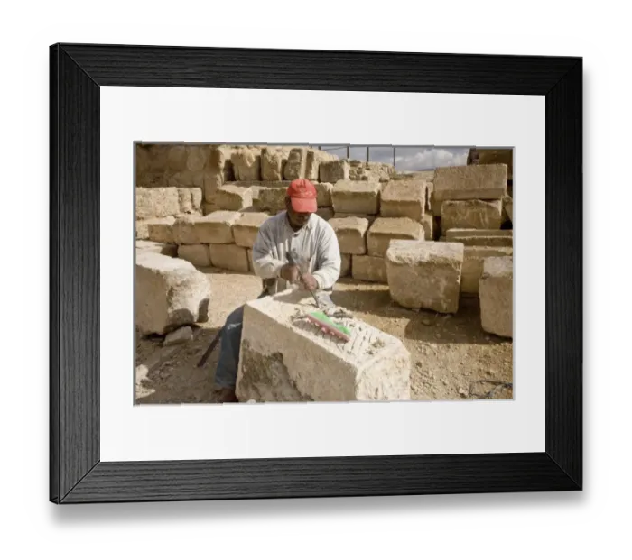 Framed Print : Jordan, Jerash. Local modern-day stone mason continues preservation efforts on the 2 Framed Print : Jordan, Jerash. Local modern-day stone mason continues preservation efforts on the 2