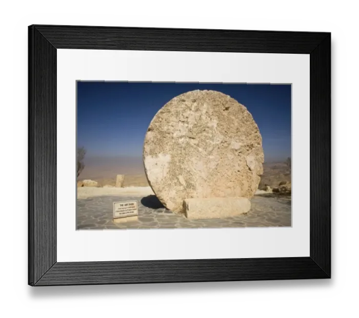 Framed Print : Jordan, Mount Nebo. The Rolling Stone of Abu Badd at Mount Nebo, Jordan which protected Framed Print : Jordan, Mount Nebo. The Rolling Stone of Abu Badd at Mount Nebo, Jordan which protected