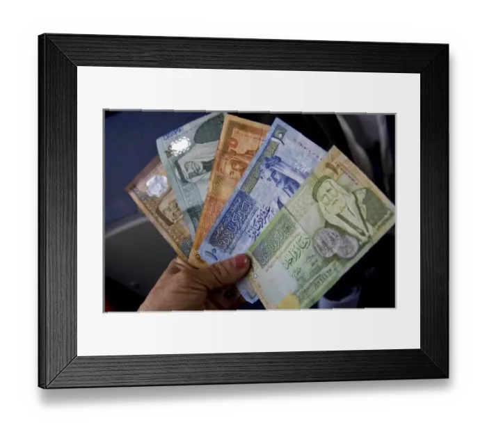 Framed Print : Jordan, Amman. Various denominations of Jordanian money; the Jordanian Dinar or Jordanian pound Framed Print : Jordan, Amman. Various denominations of Jordanian money; the Jordanian Dinar or Jordanian pound