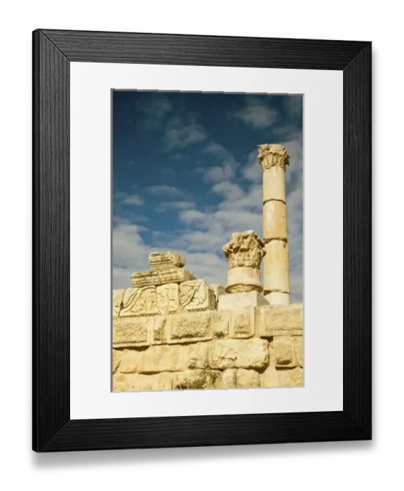 Framed Print : Jordan, Jerash. Architectural decorative elements of granite atop outer wall of Hippodrome arena Framed Print : Jordan, Jerash. Architectural decorative elements of granite atop outer wall of Hippodrome arena