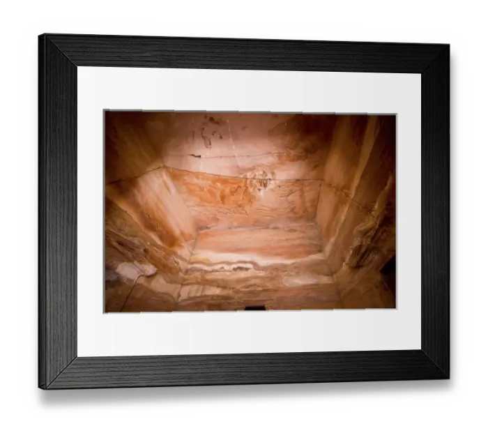 Framed Print : Jordan, Petra. Carved rose-red sandstone inner hall of the Treasury has withstood Framed Print : Jordan, Petra. Carved rose-red sandstone inner hall of the Treasury has withstood