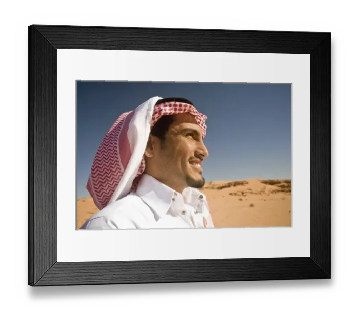 Framed Print : Jordan, Wadi Rum. A lone Bedouin tribesman surveys the sands and rocky terrain of his homeland Framed Print : Jordan, Wadi Rum. A lone Bedouin tribesman surveys the sands and rocky terrain of his homeland