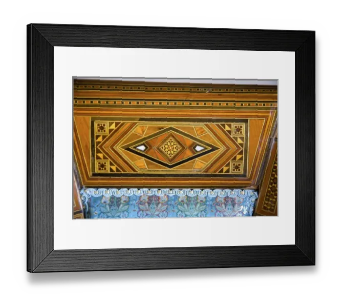 Framed Print : Jordan, Madaba. Classic 16th Century wood mosaic pattern of Egyptian-Turkish origin
