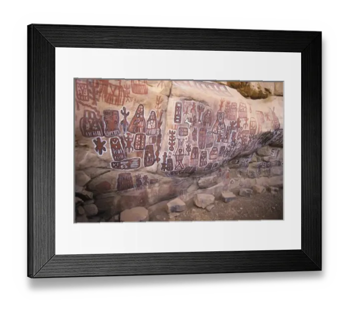 Framed Print : Polychrome painting on the circumcision grotto wall in Songo, Dogon Country, Mali