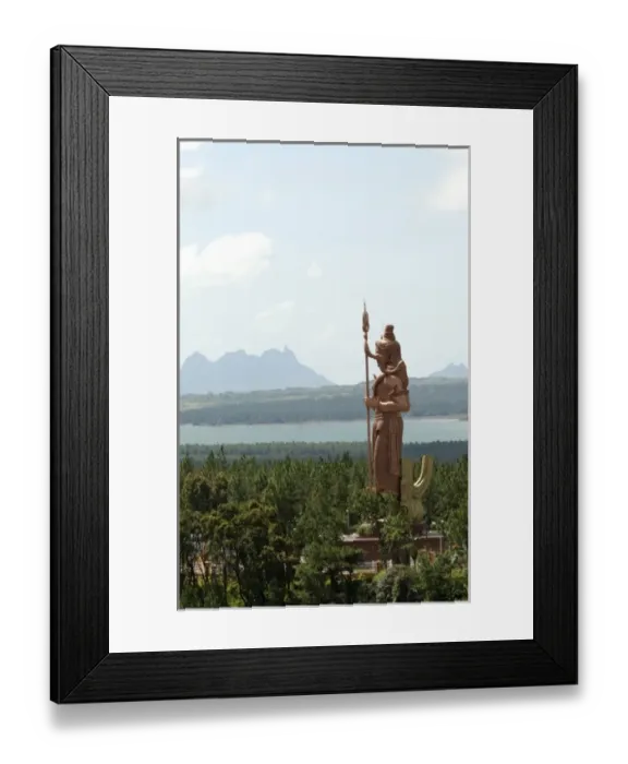 Framed Print : Mauritius, Ganga Talao, Grand Bassin. Hindu God Lord Shiva towers over the crater lake and temple Framed Print : Mauritius, Ganga Talao, Grand Bassin. Hindu God Lord Shiva towers over the crater lake and temple
