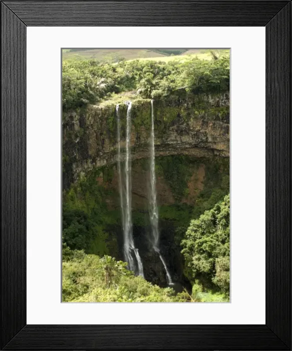 Framed Print : Mauritius, Chamarel. Chamarel waterfall is located in the grounds of a private estate Framed Print : Mauritius, Chamarel. Chamarel waterfall is located in the grounds of a private estate