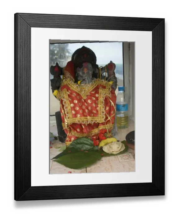 Framed Print : Mauritius, Baie du Cap. Roadside Hindu place of worship at the oceans edge containing Lord Ganesh Framed Print : Mauritius, Baie du Cap. Roadside Hindu place of worship at the oceans edge containing Lord Ganesh
