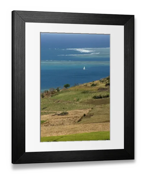 Framed Print : Mauritius. Sugar cane fields and ocean vistas are typical Mauritius scenes Framed Print : Mauritius. Sugar cane fields and ocean vistas are typical Mauritius scenes