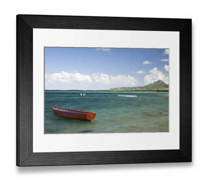 Framed Print : Fishing Boat anchored near Trou D Eau Douce, Southeast Mauritius, Africa