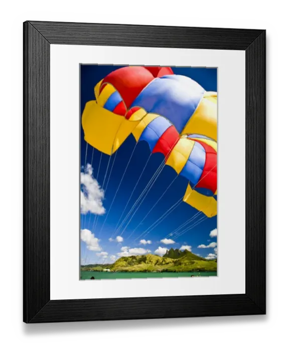 Framed Print : Parasailing within View of impressive Lion Mountain in Southl Mauritius, Africa Framed Print : Parasailing within View of impressive Lion Mountain in Southl Mauritius, Africa