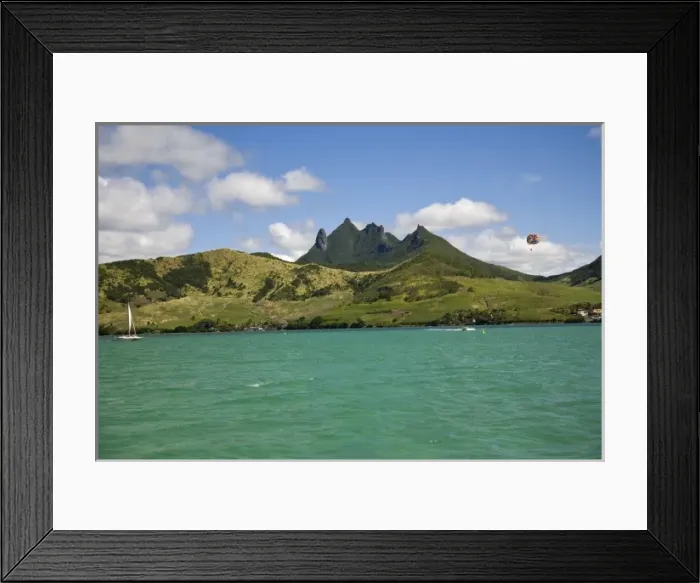 Framed Print : View of impressive Lion Mountain 480 meters in South East Mauritius, Africa