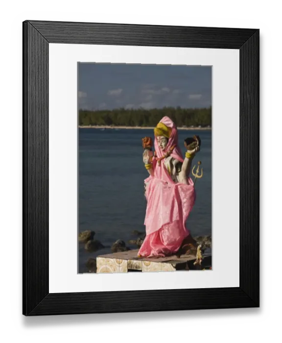 Framed Print : Mauritius, North Mauritius, Trou aux Biches beachfront and Hindu Shrine