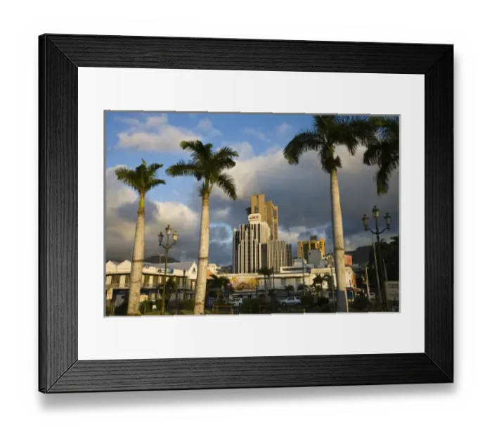 Framed Print : Mauritius, Port Louis, financial district, sunset