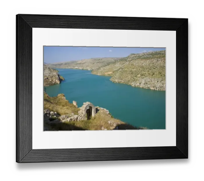 Framed Print : Rumkale near Halfeti by the reservoir lake of Birecik dam on the Euphrates river