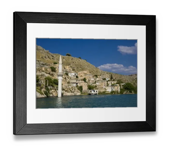 Framed Print : Former Savasan Village, flooded by the reservoir lake of Birecik Dam on the Euphrates river Framed Print : Former Savasan Village, flooded by the reservoir lake of Birecik Dam on the Euphrates river