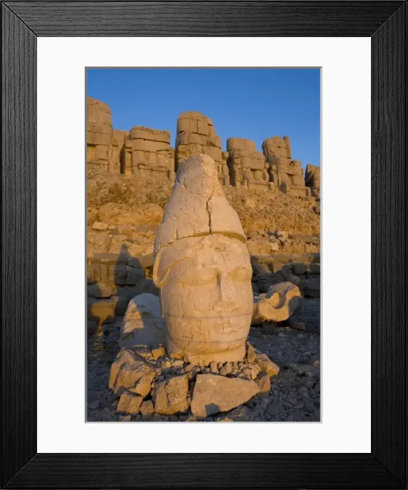 Framed Print : Colossal head statues of Gods guarding the tumulus of king Antiochus I Theos of Commagene