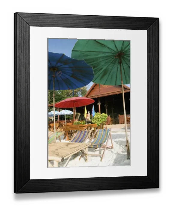 Framed Print : Asia, Thailand, Ko Samet, Soon Thorn Phu beach of Koh Samet and Umbrellas