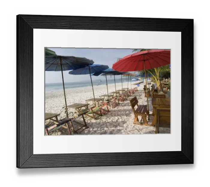 Framed Print : Asia, Thailand, Ko Samet, Soon Thorn Phu beach of Koh Samet and Umbrellas